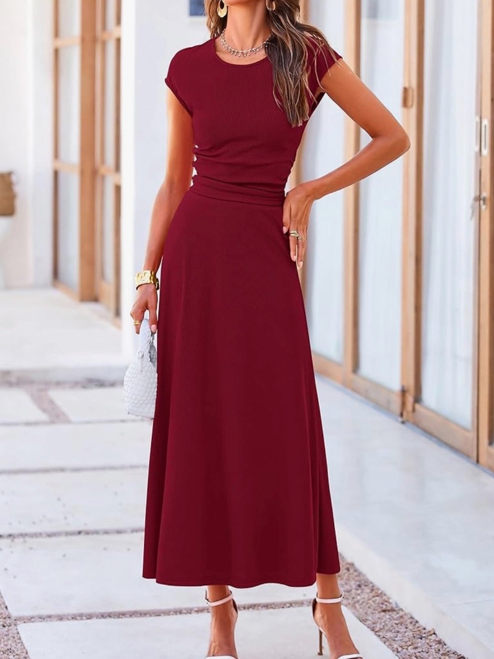 Women's Burgundy A-Line Maxi Skirt Set - Picture 4 of 9